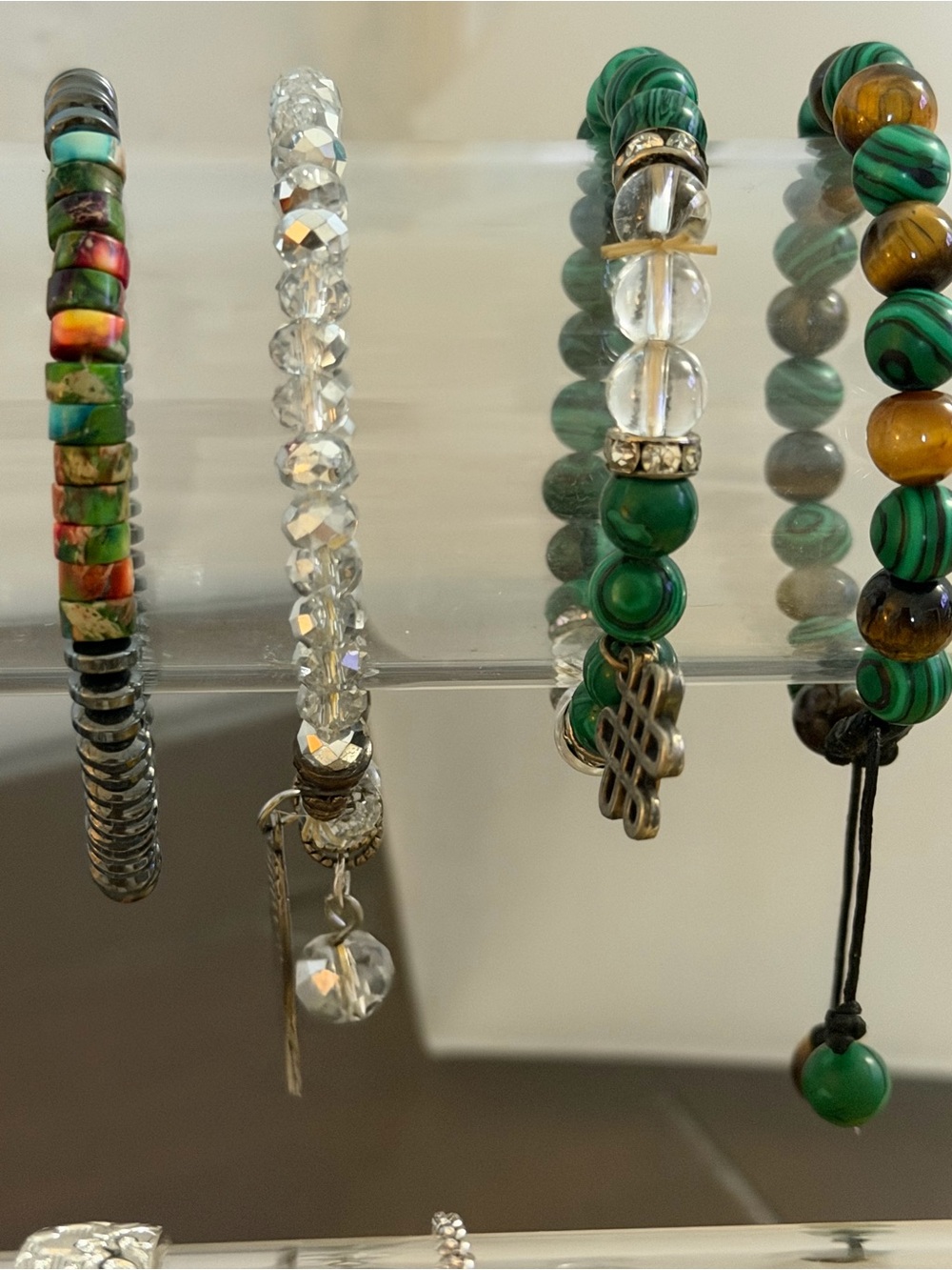 Green Crystal & Malachite Beaded Bracelet - Womens Jewelry
